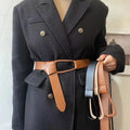 Vintage Black Leather Women's Coat Wide Casual Tie Belt Dress No Hole