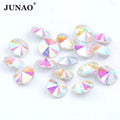 JUNAO 8mm 10mm 12mm 14mm Pointback Diamond Wholesale Rhinestones Glue on Glass Crystal Gems Rivoli Fancy Rhinestones