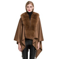 2021 Attractive Design Cape Wool and Real Fox Fur Collar Ponchos Soft Winter Shawl