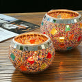New European for Romantic Feng Shui Multicolour Small Mosaic Glass Candlestick for Art & Collectible Home Decoration