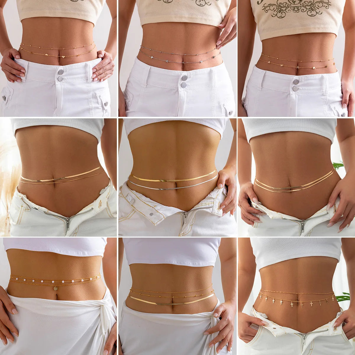 Women's Waist Chain Simple Double Layer Snake Bone Chain Metal Body Chain