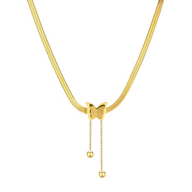 Yiwu DAICY Hot Sales 2024 Women Fashion Jewelry Frosted Gold butterfly Necklace Titanium Steel Tassels Snake Chain Necklace
