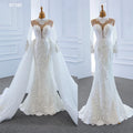 Jancember RSM67180 High Neck Long Sleeve Mermaid Lace Applique Wedding Dress With Detachable Train