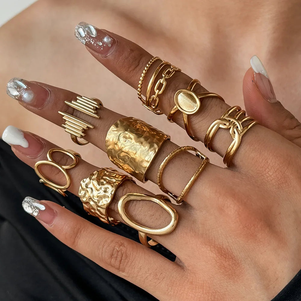 Waterproof Stainless Steel Stackable Hammer Pattern Rings for Women Trendy Ladies Finger Rings 2025 Females Fashion Hand Jewelry