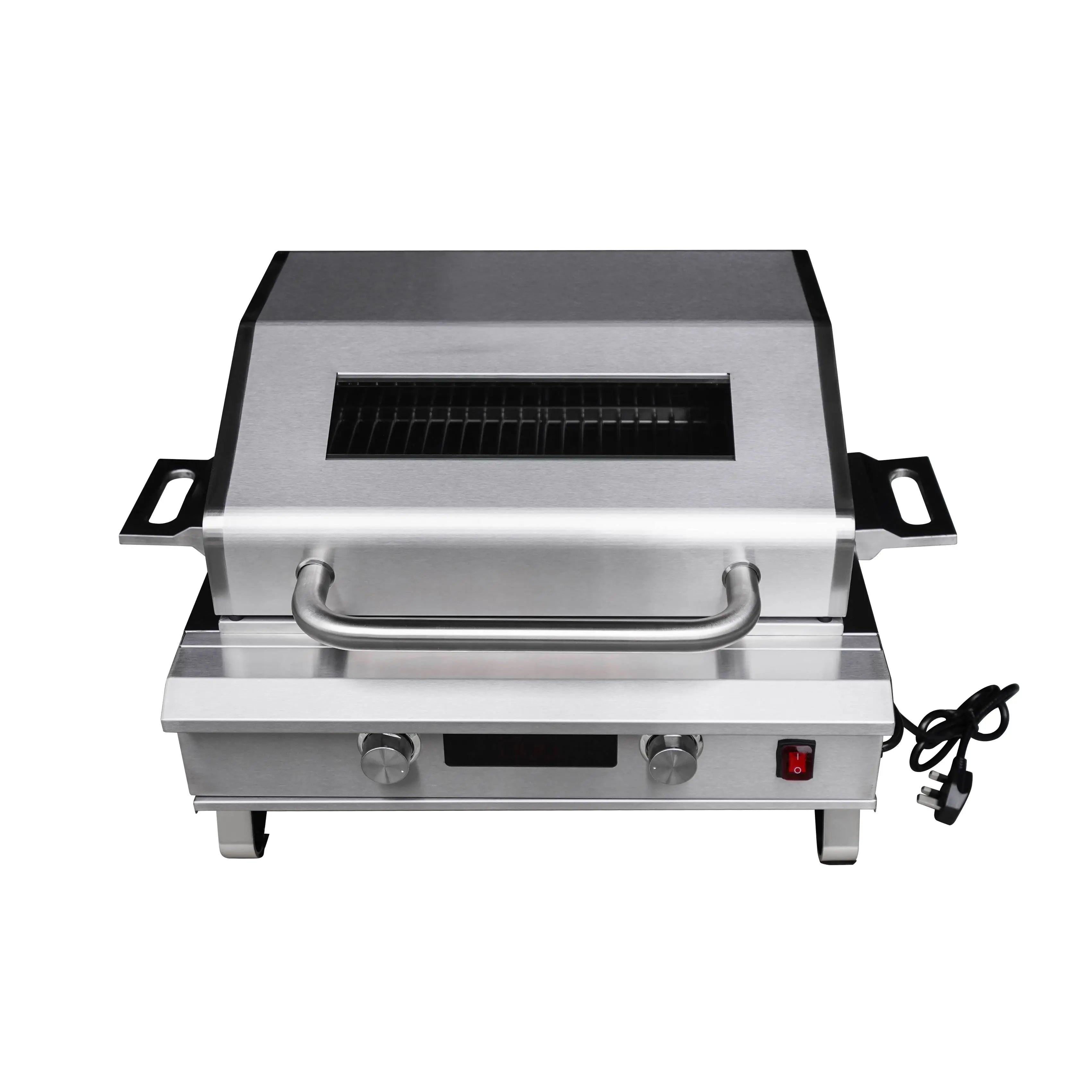 2025 Hot Stainless Steel Electric BBQ Grill with Cast Iron Griddle 1200W & 450â„ƒ for Indoor/Outdoor Cooking 61x22cm Large Area