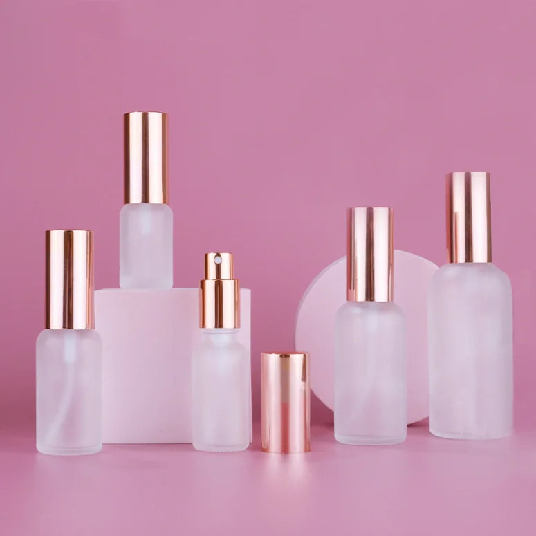 Hot Sale in Stock Fine Mist clear Transparent pink Rose Gold Frosted Perfume Bottle 30ml Glass Bottles Spray