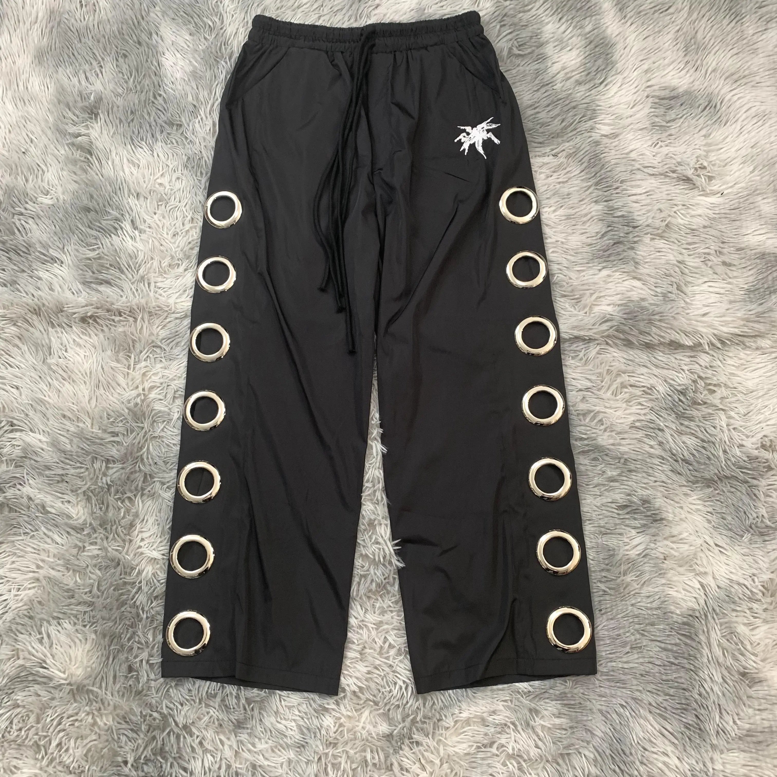 DENIMGUYS Multiple Eyelets Men Quick Dry Polyester Sports Pants Custom Logo Men's Streetwear Plus Size Sweat Pants