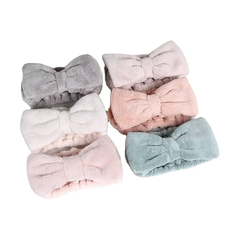 Women's Elastic Fabric Hairband with Bow Sweet Style Princess Makeup & Spa Hair Band Easy to Wash Face Band