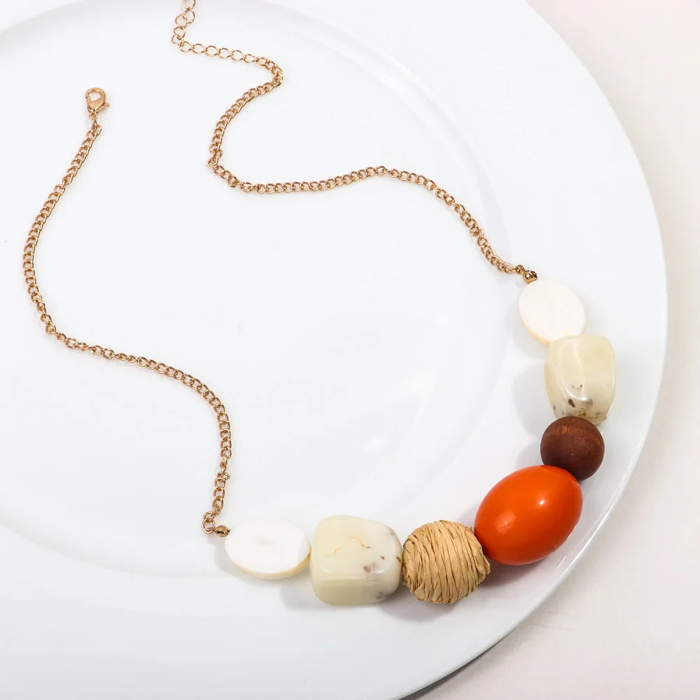 Jewelry Popular Necklaces Beads Resin Jade Marble Straw Wood Retro Natural Bohemian Style Casual for Women 2024 1 Piece Acrylic
