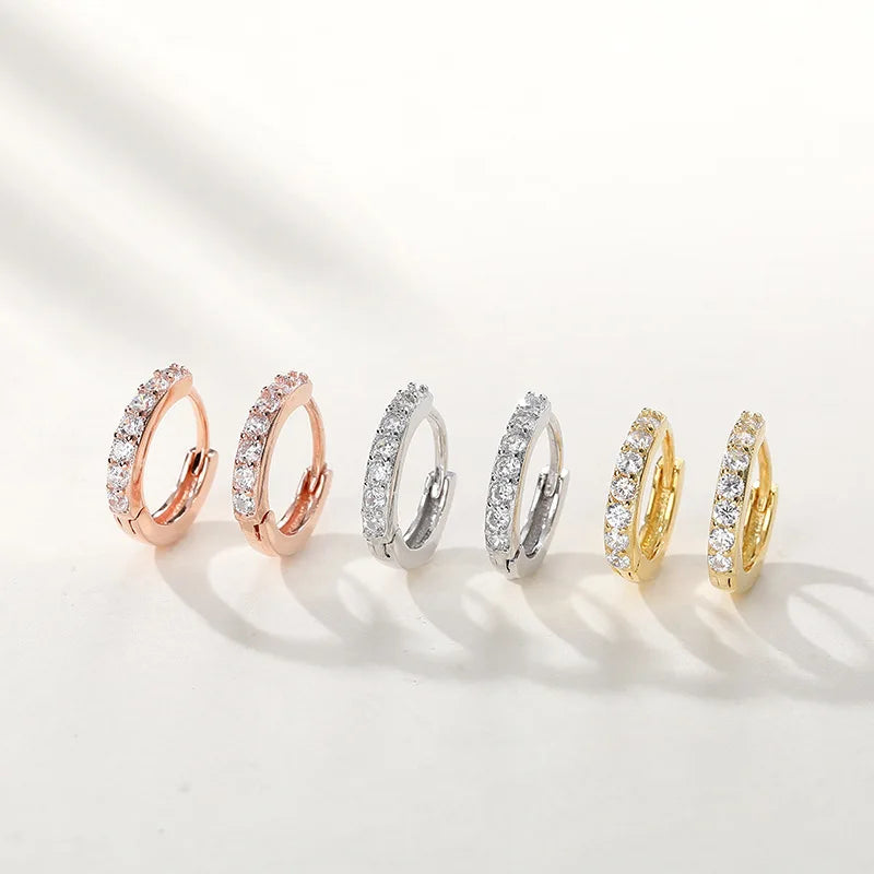 Colorful PVD Gold S925 Sterling Silver Huggie Earrings Glitter 3A+ Grade Zircon Set Hypoallergenic Mini Hoop Earrings for Women