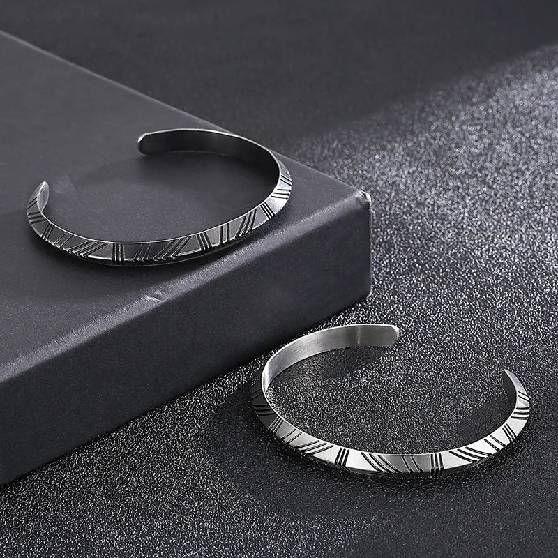 Retro Jewelry 316 Stainless Steel Cuff Bangle Wholesale Fashion Design Silver Open Men Jewelry Bracelet