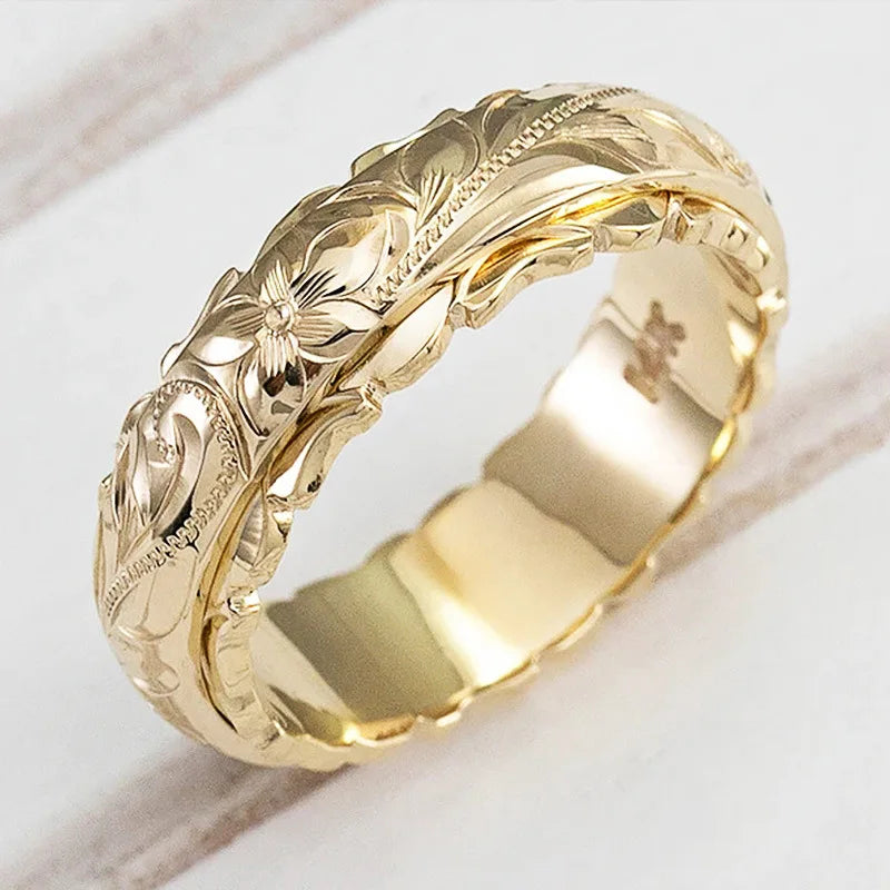 HOVANCI Classic Anniversary Gift 14K Gold Plated Sculpture Rose Flower Rings Wedding Rings