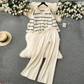 2025 Women's Casual Two-Piece Set: Turn-Down Collar Long-Sleeved Sweater & Wide-Leg Pants