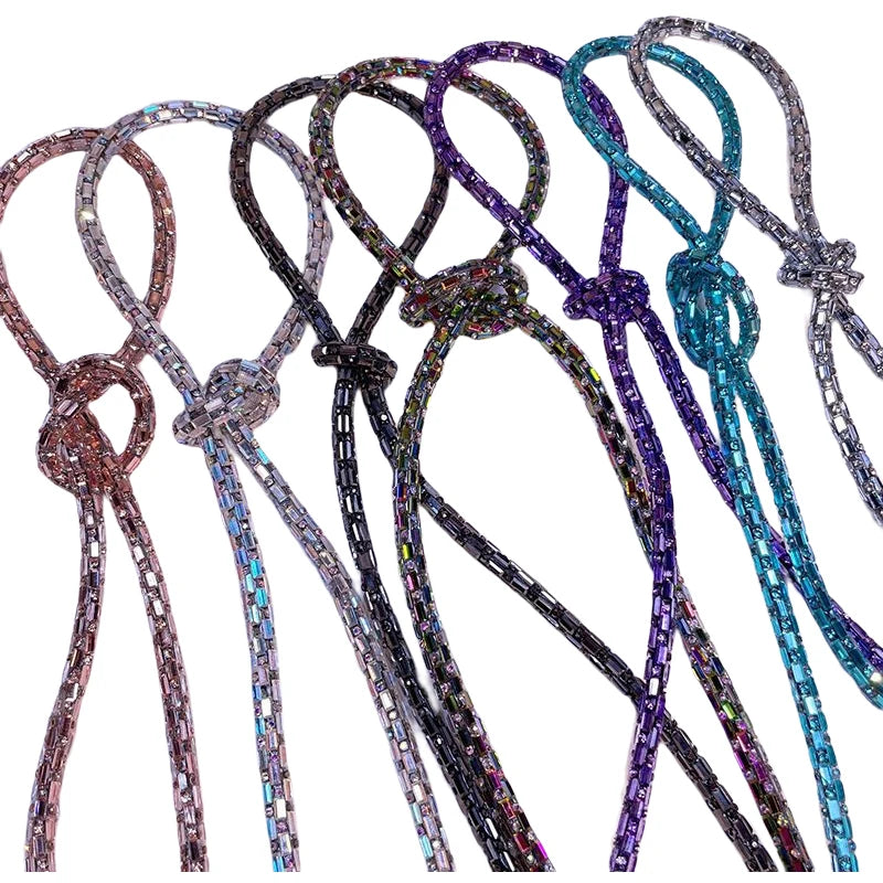 Drawstring Hoodie Shoe Decoration Rope Jewelry Rhinestone Hot Fix Crystal Glass Stone Strip for Shoes Hot Decorated Strip Cord