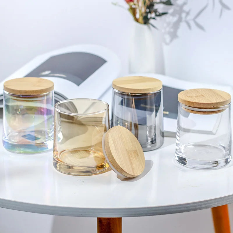 Luxury Empty Scented Candle Container 8oz 250ml 300 ml Clear Amber Glass Candles Jars With Bamboo Lid