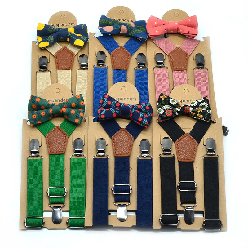 Black Suspenders for Kids High Elastic Butterfly Knot Baby Boys Christmas Wedding Matching Braces Suspenders Bow Tie Set