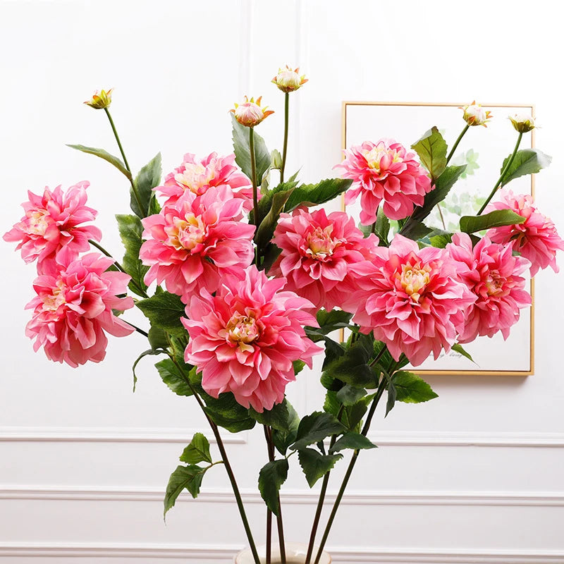 Hot Selling  High-grade  3 Head Artificial Silk Dahlia Flowers for Home  Wedding Garden  Landscaping Decoration Flower