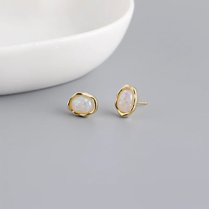 925 Sterling Silver Fashion Simple French Arcanic Gemstone Romantic Stud Earrings for Women Classic Punk Party Jewelry