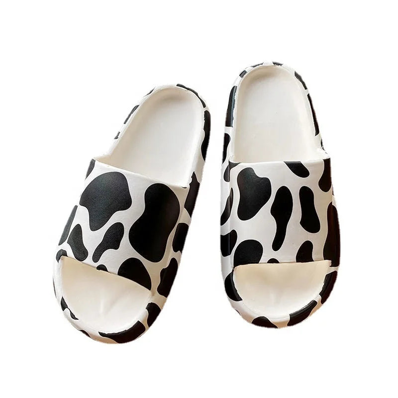 Summer Women Girls Indoor Outdoor Thick Sole Cow Print PVC Light Weight Waterproof Slides Slipper Sandals