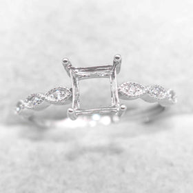 Sterling Silver 6*6mm Semi Mount Ring Square Shape Empty Frame Blank Claws Setting S925 Base Without Center Stone for Inlay DIY