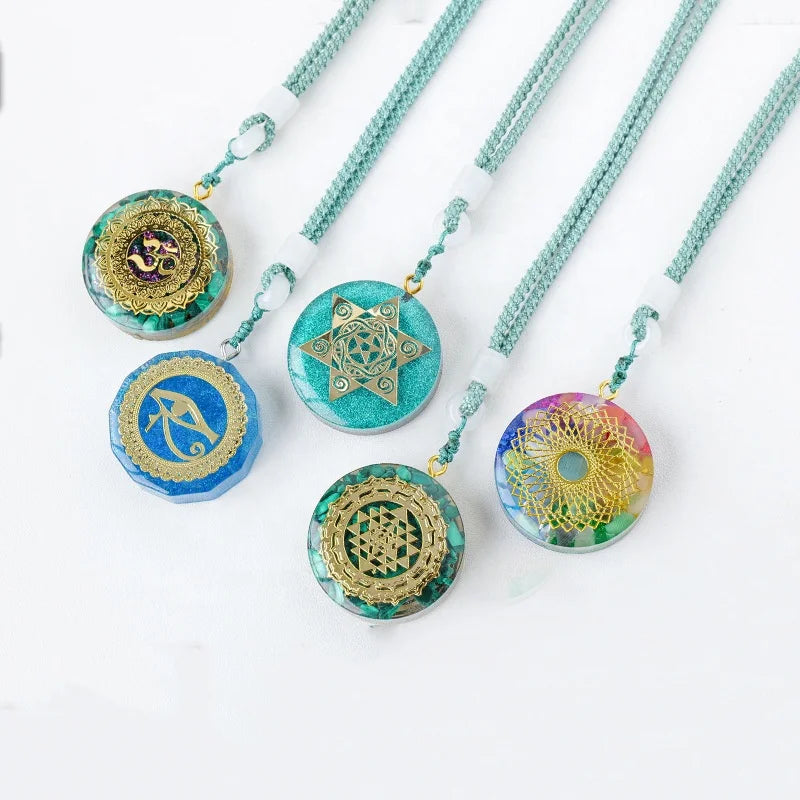 Crystal Resin Sweater Chain Pendant Crystal Chip Resin Pendant Crystal Raw Stone Orgone Necklace