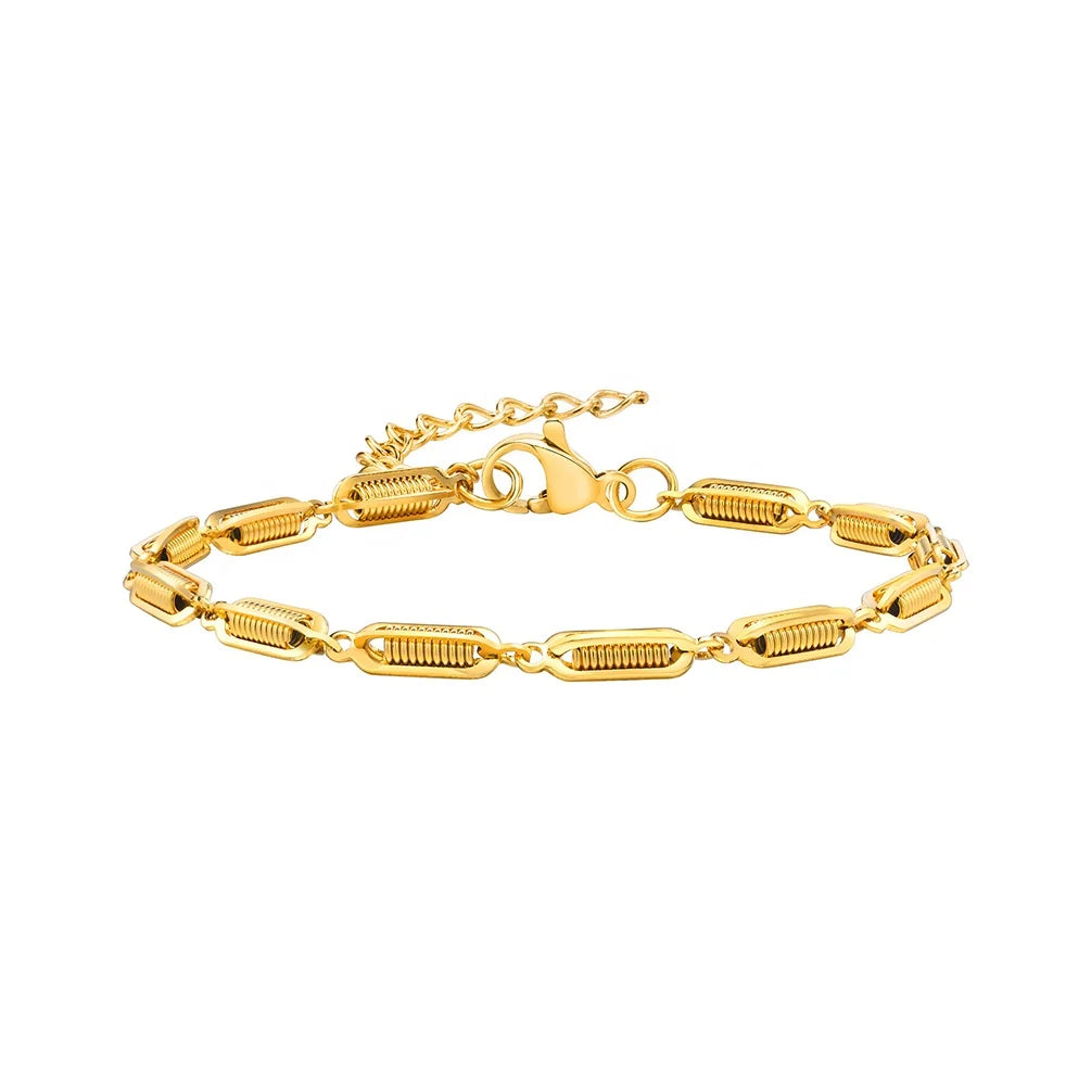 Unique Roll Inlay Chain Unisex 316L Stainless Steel Jewelry Set-Necklace Wrap Bracelets Silver/Gold Plated Vintage Fashion