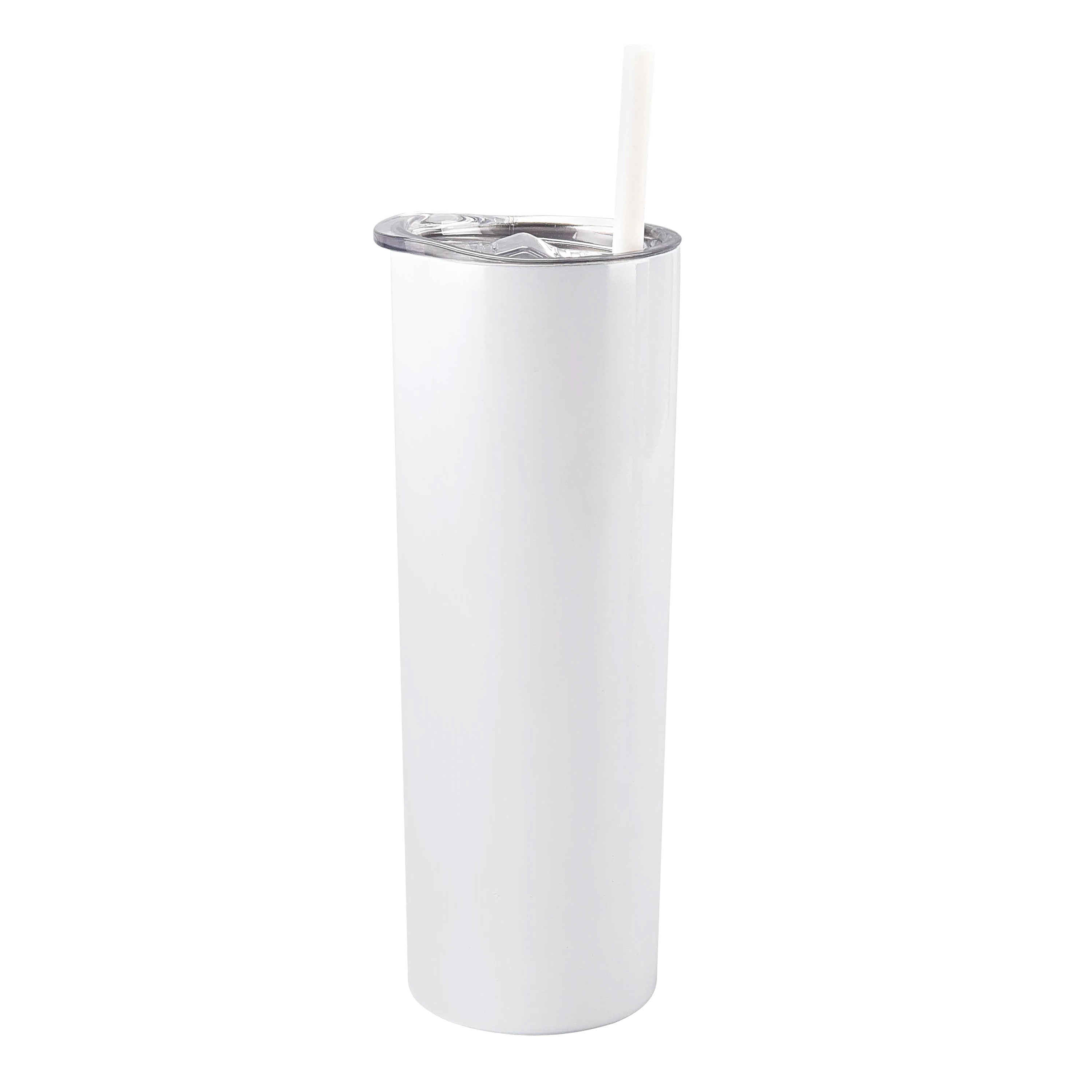 Wholesale White Blanks Double Wall Stainless Steel Skinny Straight Gloss 20 OZ Sublimations Coffee Mug Tumblers With Metal Straw
