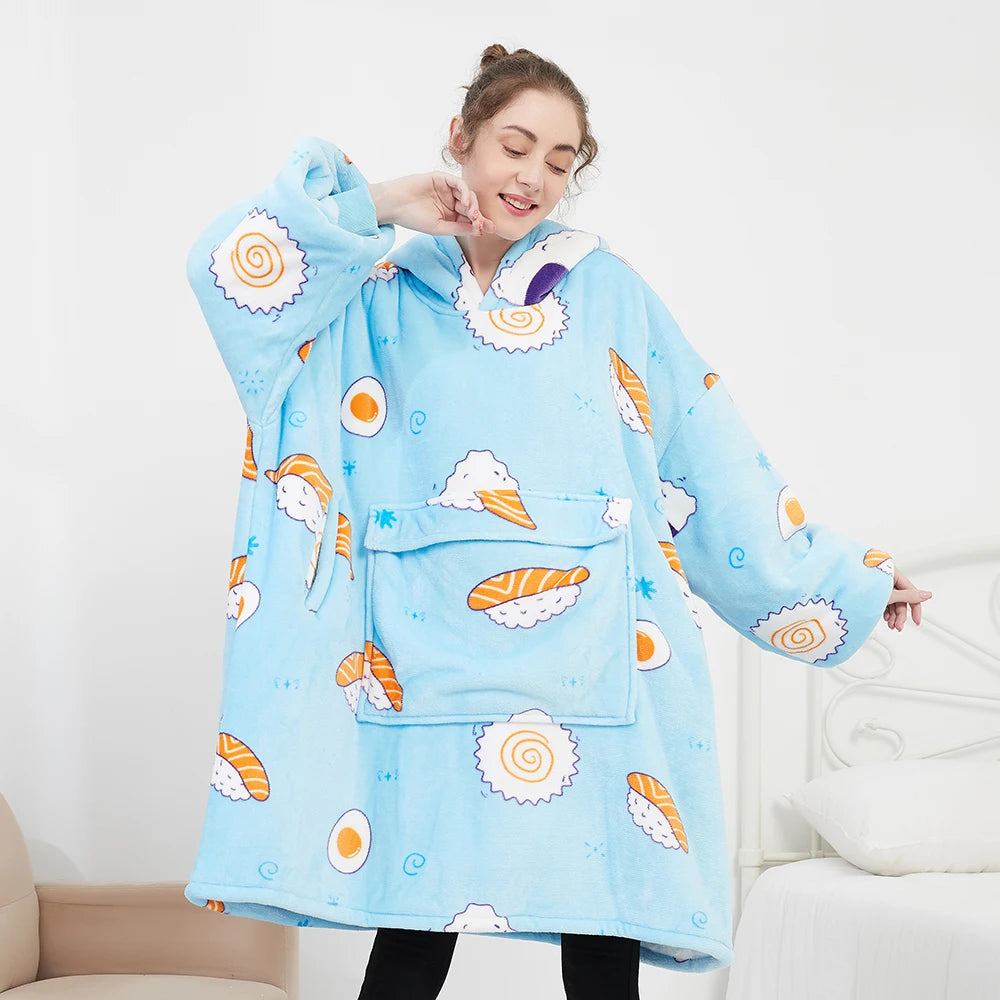 Original Factory Hooded Wearable Sweatshirt Printed Custom Flannel Fleece Sherpa Oversized Blanket Hoodie