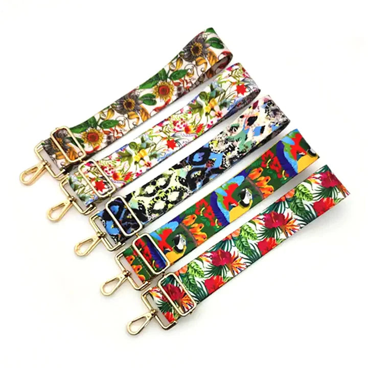 Meetee B-J2028 5cm Colorful Pattern Canvas Webbing Tote Bag Accessories One Shoulder Crossbody Long Bag Strap