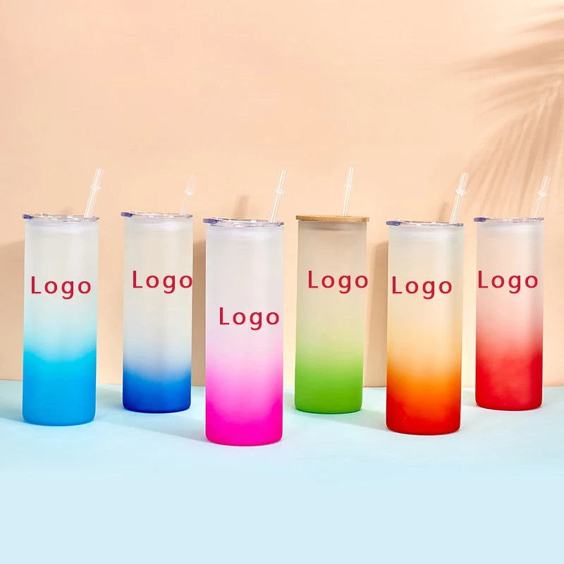 Summer Hot Custom Sublimation Glass Can With Bamboo Lid and Straw  25oz  Frosted Glass Bear Can Sublimation Tumbler Blanks