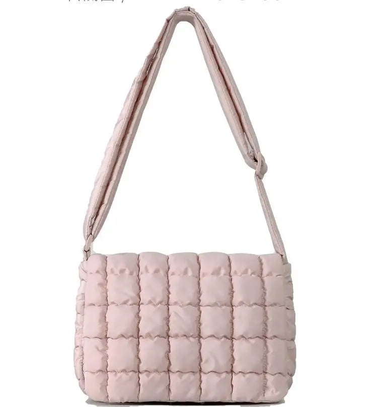 New Arrival Quilted Bags Women Crossbody Bag Soft Puffy Handbag Solid Pink  Plain  Polyester Messenger Bag for Women and Girls