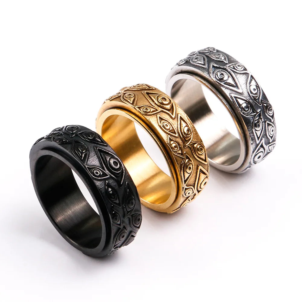 New Jewelry Vintage Devil God's Eye Rings Rotating Ring 316L Stainless Steel Men Rings