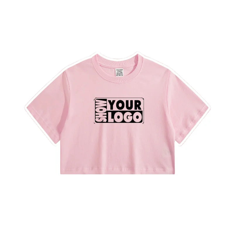New Plain Knitted 100% Cotton Eco-Friendly Crop Top T-Shirt 220g Hot Sale Wholesale Bulk with Your Logo Custom Print