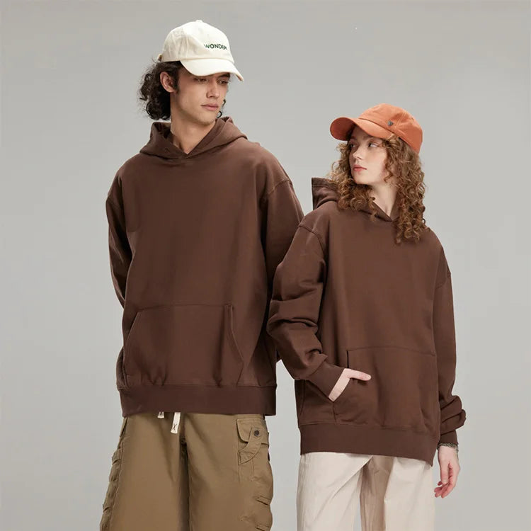 Hoodie Manufacturers 460 Gsm Pure Cotton Regular Solid Color Couple Oversize Top Heavy Weight Hoodie Unisex
