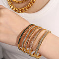 Light Luxury Colorful Zircon Bracelet Green Pink Square Diamond  Steel Wide Gold Bracelet Bangle