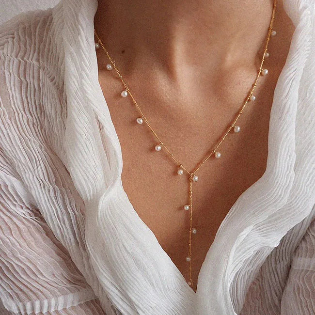 GN120 Natural Pearl Necklace 14K Gold Filled Jewelry Y Shape Pendant Handmade Necklace for Women