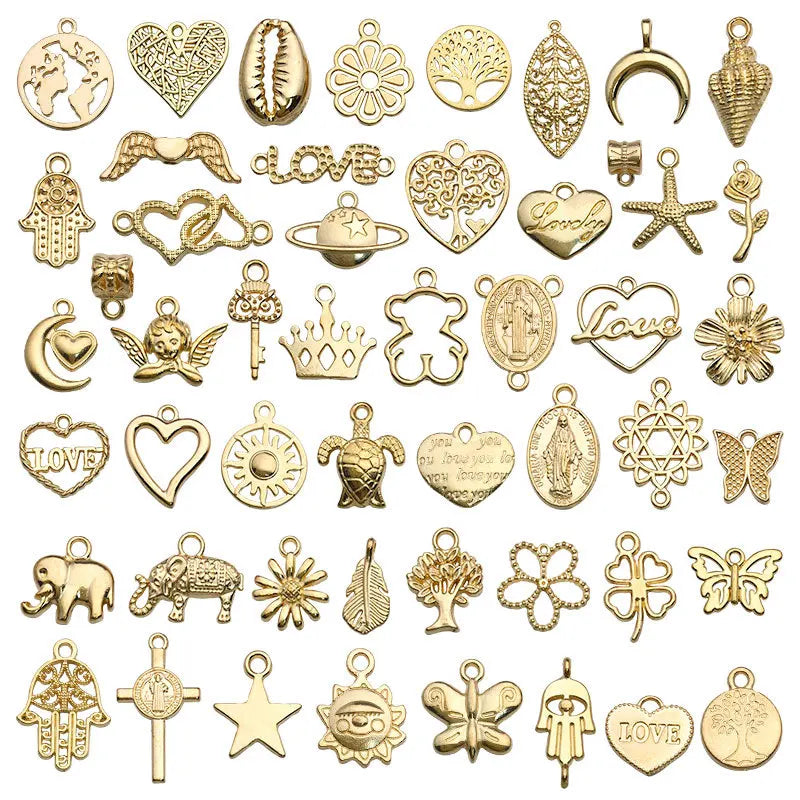 100pcs Wholesale Sold Designer Metal KC Gold Plated Pendant DIY Jewelry Cute Mini Charms Set for Bracelets Bulk Jewelry Making