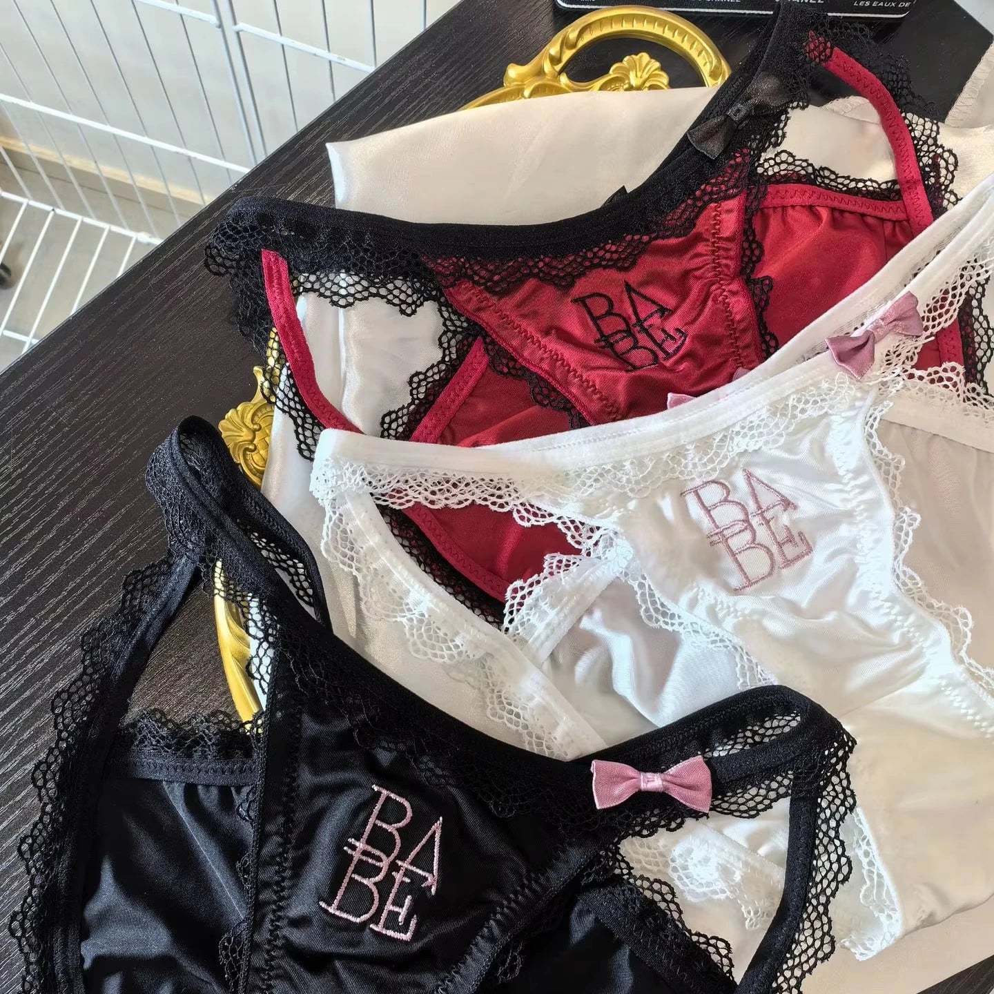 2025 Sexy yet Cute Satin Lace Underwear Panties - Breathable Thin Strap Design with Artistic Letter Embroidery