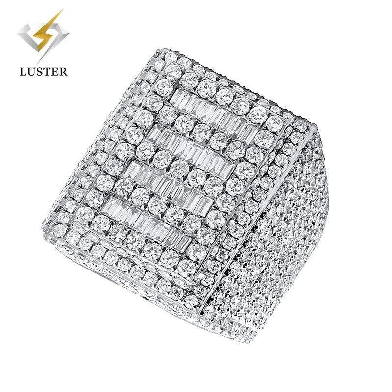 Luster Jewelry Hip Hop Mens Luxury 925 Sterling Silver 18k Solid Gold Full Diamonds VVS Moissanite Rings for Men