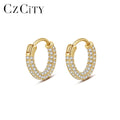 CZCITY New Product Zirconia Gold Bling Diamond Plated Sparkly Iced Out Geometric Shape Japanese Woman Earring Hoop