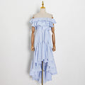 TWOTWINSTYLE Casual Striped Slash Neck Lantern Sleeve High Waist Irregular Hem Ruffles Women's Dress