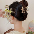 Sweet Flower Large Hair Shark Clip for Women Cute Hair Accessories Summer Female Drip Oil Flower Hair Claw