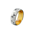 POYA 8mm Oliver Wood Liner Silver Stainless Steel Classic Style Ring for Wedding & Anniversary Featuring a Black Deer Design