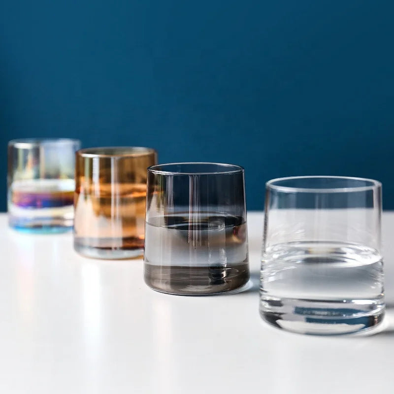 Colorful Handmade Crystal Gold Rimmed Whisky Glass for Bar