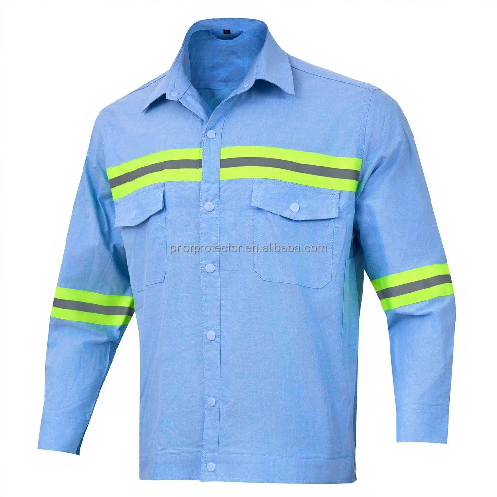Custom 100% Cotton Anti-Static Hi Vis Workwear Long Sleeve Flame Retardant Clothing with Reflective Tape Over-Size Logo Workwear
