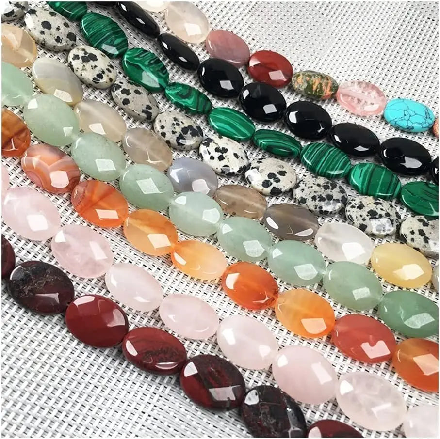 Wholesale Faceted Oval Gemstone Beads Multi Stone Turquoise Quartz Jade Agate Beads for DIY Jewelry Making  Length 19CM