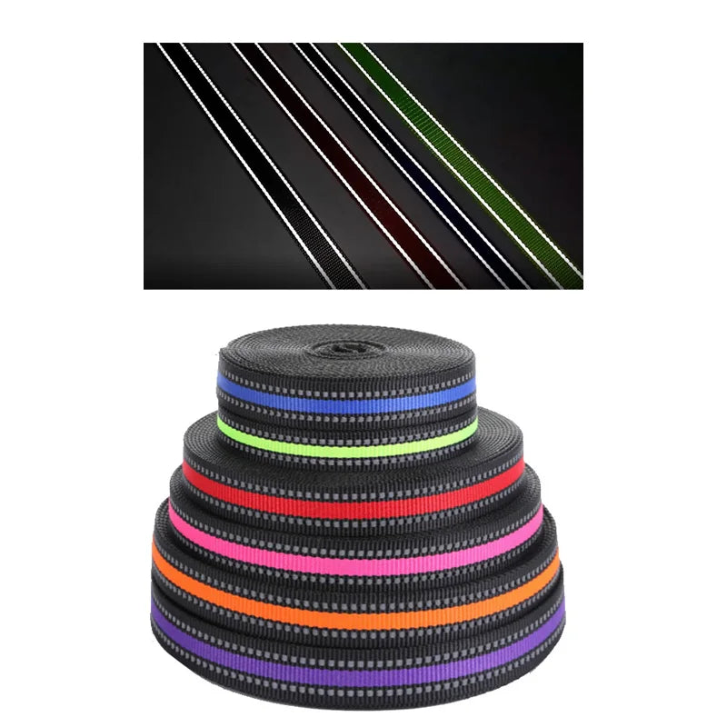 Custom Hi Vis 15 mm 20cm 1 Inches Black Green Blue Red Reflective Knit Nylon PP Webbing Tape Strap for Bag Pet Dog Collar Leash