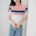Summer O-neck Knit Top Slim Short Top Knit Pullover T-shirt for Women