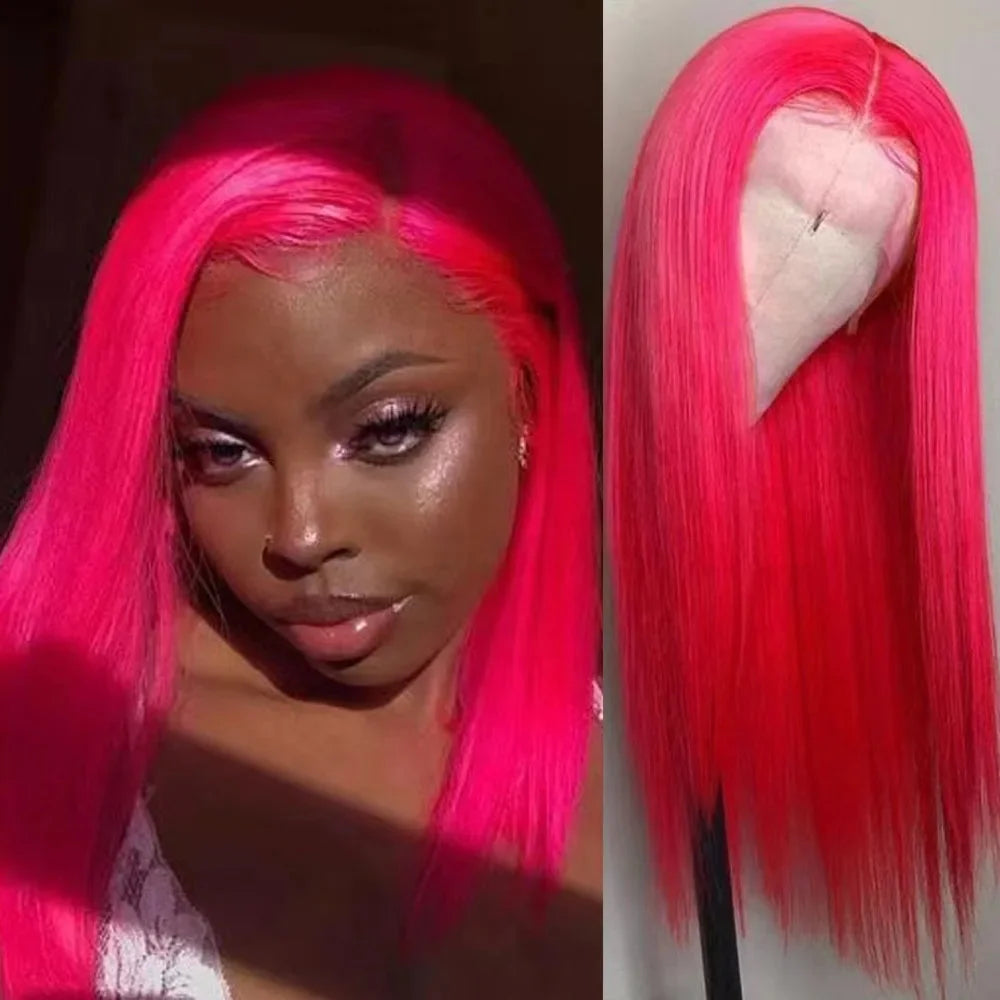 Hot Pink Transparent Swiss hd Lace Frontal Wig Lace Front Wig 100% Human Hair Vendors Glueless Lace Frontal Wig for Black Women