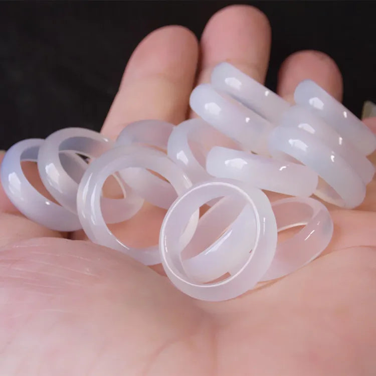 Chinese Natural White Jade Ring Hetian Amulet Hand Carved Crafts Jade Agate Jade White Ring